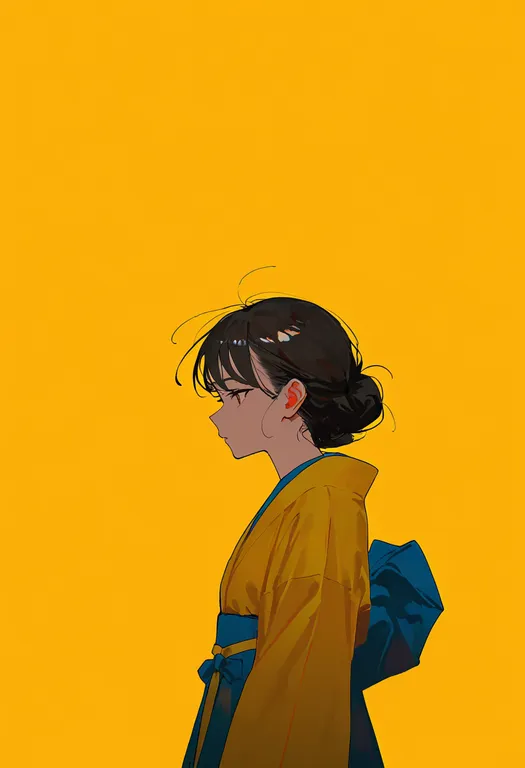 masterpiece, best quality, newest, absurdres, highres, safe, yellow_kimono, 1girl, solo, simple_background — by k3scat, made with ComfyUI