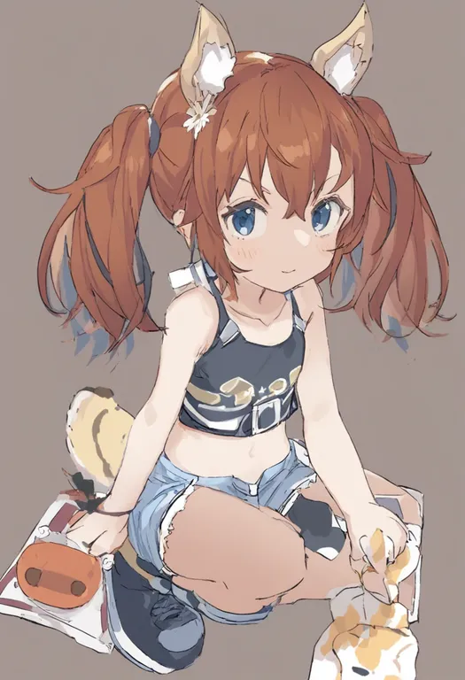 masterpiece, best quality, general, cutoffs, 1girl, solo, simple background — by k3scat, made with ComfyUI