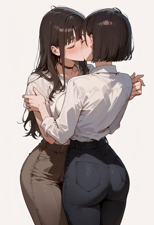 masterpiece, best quality, score_7, safe, the kiss, solo, simple background — by k3scat, made with ComfyUI