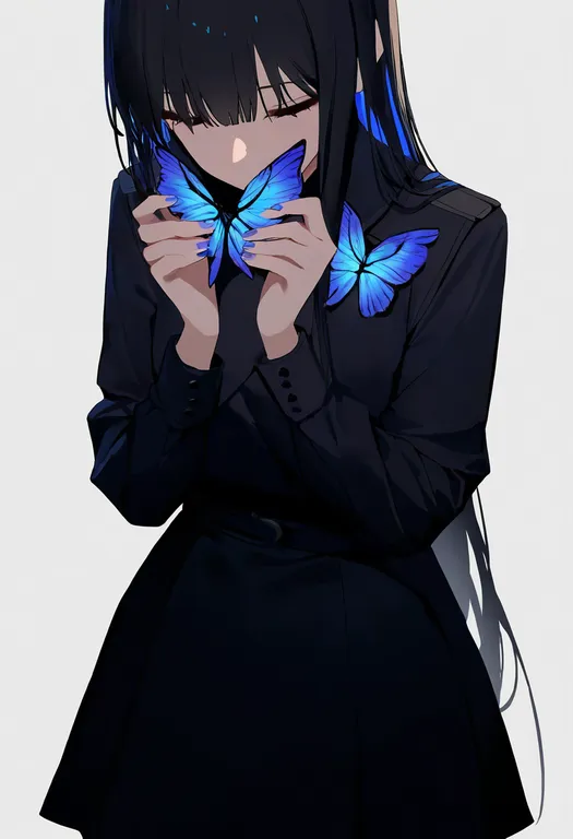 masterpiece, best quality, newest, absurdres, highres, safe, butterfly_ornament, 1girl, solo, simple_background — by k3scat, made with ComfyUI