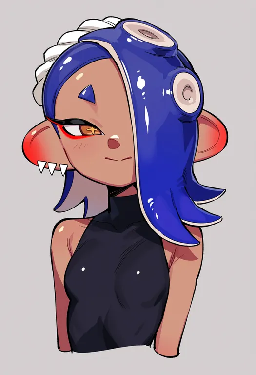 masterpiece, best quality, score_7, safe, shiver (deep cut outfit) (splatoon), solo, upper body, simple background — by k3scat, made with ComfyUI