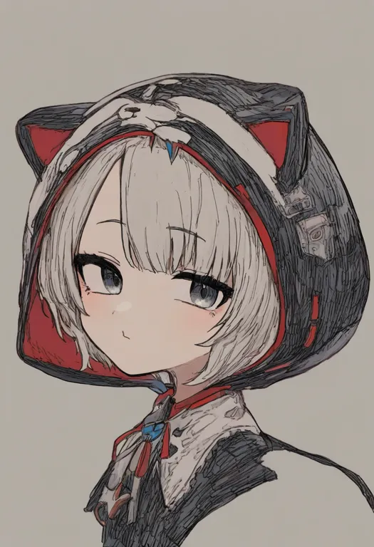 masterpiece, best quality, general, animal hood, 1girl, solo, simple background — by k3scat, made with ComfyUI