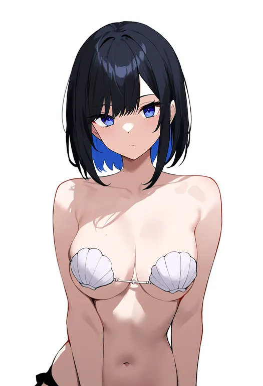 masterpiece, best quality, newest, absurdres, highres, safe, shell_bikini, 1girl, solo, simple_background — by k3scat, made with ComfyUI