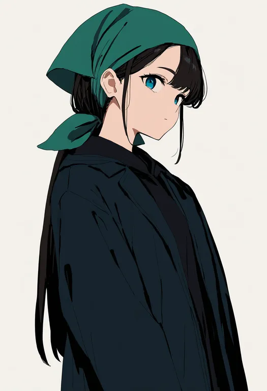 masterpiece, best quality, newest, absurdres, highres, safe, green_headscarf, 1girl, solo, simple_background — by k3scat, made with ComfyUI
