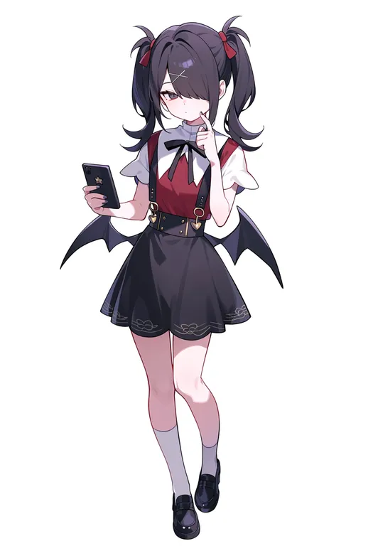 masterpiece, best quality, score_7, safe, internet overdose, solo, full body, simple background — by k3scat, made with ComfyUI