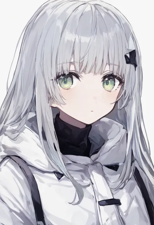 masterpiece, best quality, general, white jacket, 1girl, solo, simple background — by k3scat, made with ComfyUI