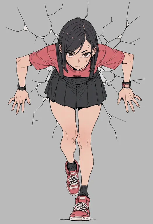 masterpiece, best quality, score_7, safe, cracked wall, 1girl, solo, simple background — by k3scat, made with ComfyUI