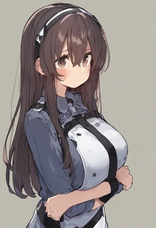 masterpiece, best quality, general, arms under breasts, 1girl, solo, simple background — by k3scat, made with ComfyUI