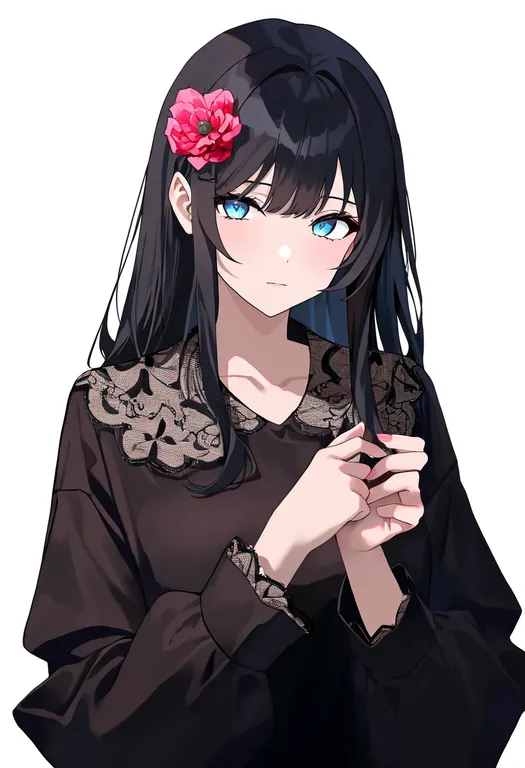 masterpiece, best quality, newest, absurdres, highres, safe, flower_ornament, 1girl, solo, simple_background — by k3scat, made with ComfyUI