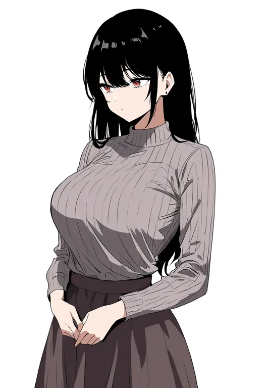 masterpiece, best quality, newest, absurdres, highres, safe, ribbed_dress, 1girl, solo, simple_background — by k3scat, made with ComfyUI