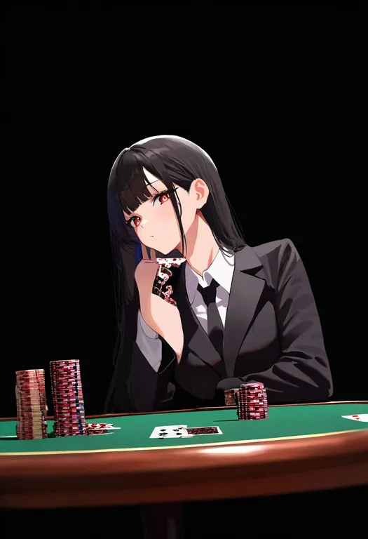 masterpiece, best quality, newest, absurdres, highres, safe, poker_table, 1girl, solo, simple_background — by k3scat, made with ComfyUI