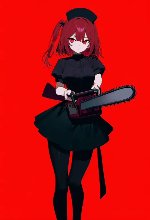 masterpiece, best quality, newest, absurdres, highres, safe, chainsaw, 1girl, solo, simple_background — by k3scat, made with ComfyUI