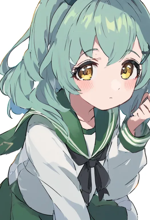 masterpiece, best quality, general, green sailor collar, 1girl, solo, simple background — by k3scat, made with ComfyUI