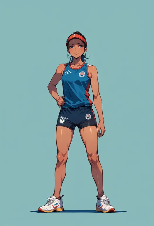 masterpiece, best quality, score_7, safe, 2024 summer olympics, solo, full body, simple background — by k3scat, made with ComfyUI