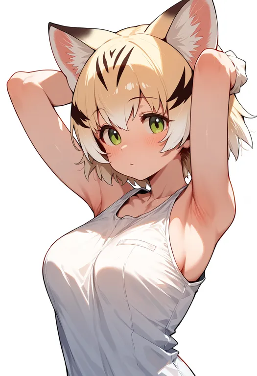 masterpiece, best quality, score_7, safe, sand cat (kemono friends), kemono friends, solo, upper body, simple background — by k3scat, made with ComfyUI