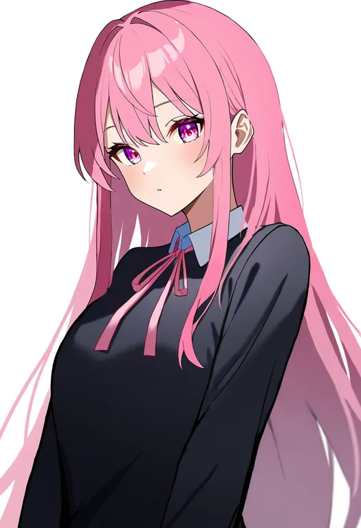 masterpiece, best quality, newest, absurdres, highres, safe, pink_ribbon, 1girl, solo, simple_background — by k3scat, made with ComfyUI
