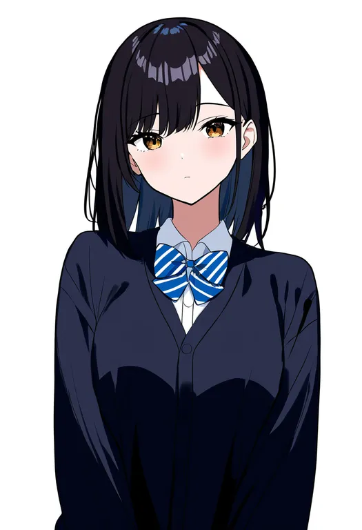 masterpiece, best quality, newest, absurdres, highres, safe, diagonal-striped_bowtie, 1girl, solo, simple_background — by k3scat, made with ComfyUI
