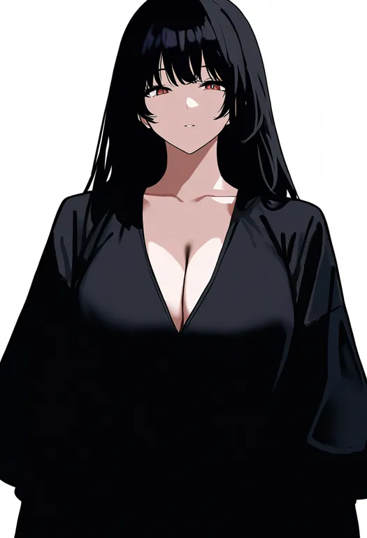 masterpiece, best quality, newest, absurdres, highres, safe, pectoral_cleavage, 1girl, solo, simple_background — by k3scat, made with ComfyUI