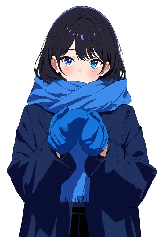 masterpiece, best quality, newest, absurdres, highres, safe, blue_mittens, 1girl, solo, simple_background — by k3scat, made with ComfyUI