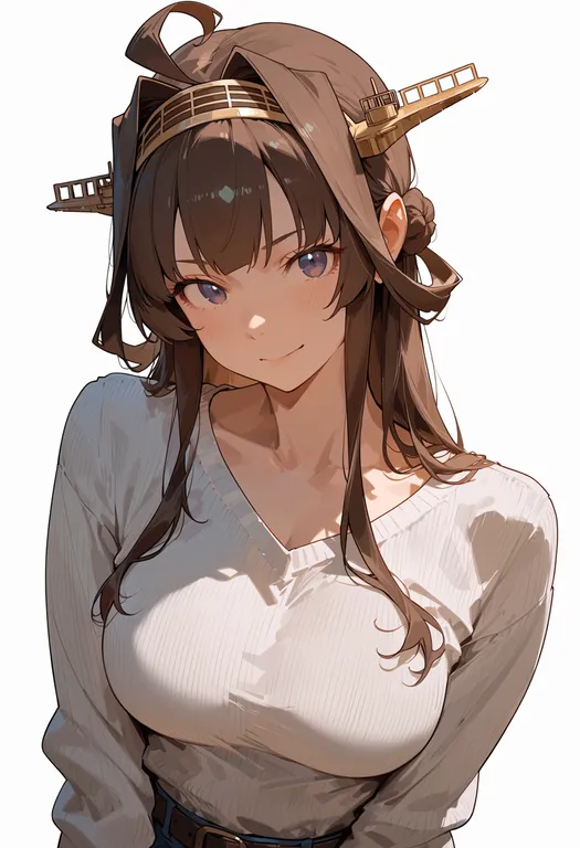 masterpiece, best quality, score_7, safe, kongou kai ni (kancolle), solo, upper body, simple background — by k3scat, made with ComfyUI