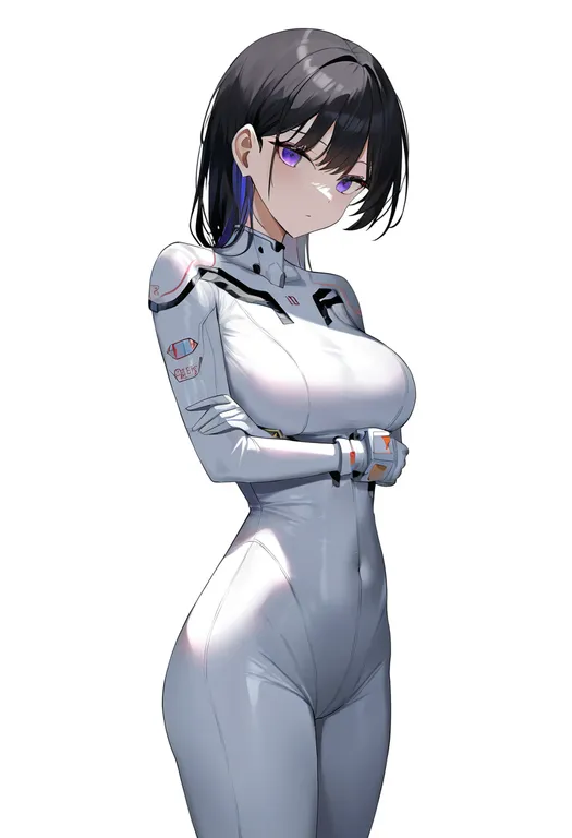 masterpiece, best quality, newest, absurdres, highres, safe, white_bodysuit, 1girl, solo, simple_background — by k3scat, made with ComfyUI