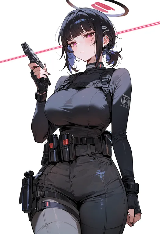 masterpiece, best quality, score_7, safe, laser, 1girl, solo, simple background — by k3scat, made with ComfyUI