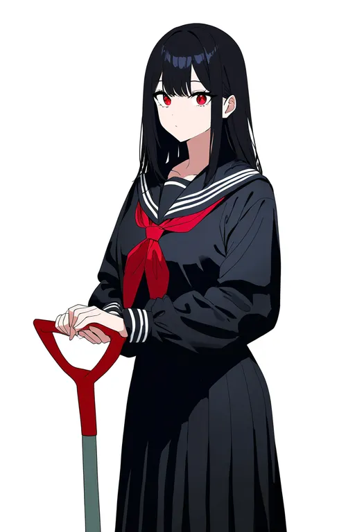 masterpiece, best quality, newest, absurdres, highres, safe, shovel, 1girl, solo, simple_background — by k3scat, made with ComfyUI