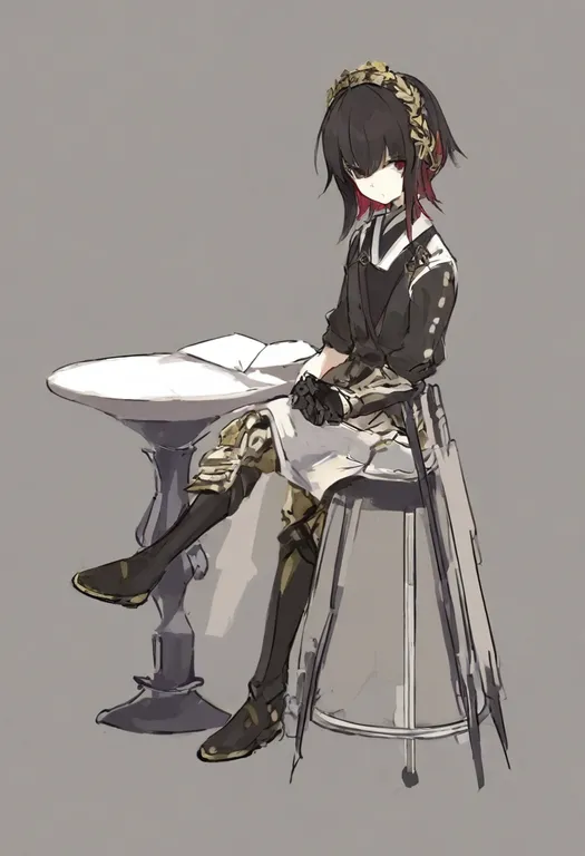 masterpiece, best quality, general, stool, 1girl, solo, simple background — by k3scat, made with ComfyUI