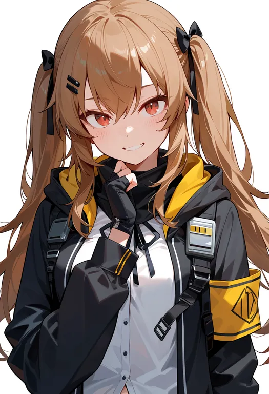masterpiece, best quality, score_7, safe, ump9 (girls' frontline), girls' frontline, solo, upper body, simple background — by k3scat, made with ComfyUI