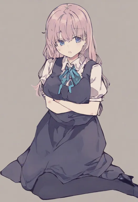 masterpiece, best quality, general, arm under breasts, 1girl, solo, simple background — by k3scat, made with ComfyUI
