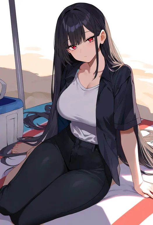 masterpiece, best quality, newest, absurdres, highres, safe, beach_mat, 1girl, solo, simple_background — by k3scat, made with ComfyUI