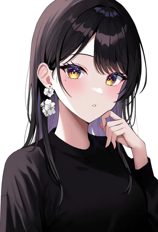 masterpiece, best quality, newest, absurdres, highres, safe, flower_earrings, 1girl, solo, simple_background — by k3scat, made with ComfyUI