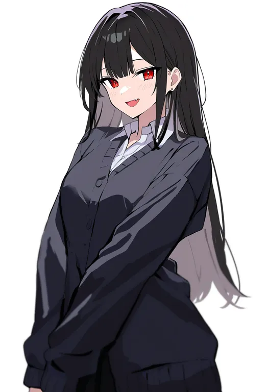 masterpiece, best quality, newest, absurdres, highres, safe, fang, 1girl, solo, simple_background — by k3scat, made with ComfyUI
