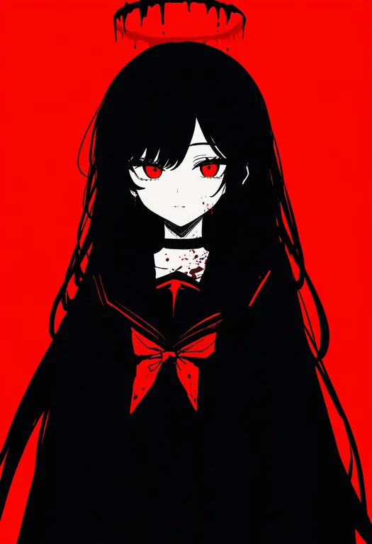 masterpiece, best quality, newest, absurdres, highres, safe, blood_halo, 1girl, solo, simple_background — by k3scat, made with ComfyUI