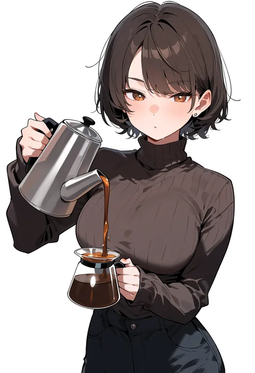 masterpiece, best quality, score_7, safe, coffee pot, 1girl, solo, upper body, simple background — by k3scat, made with ComfyUI