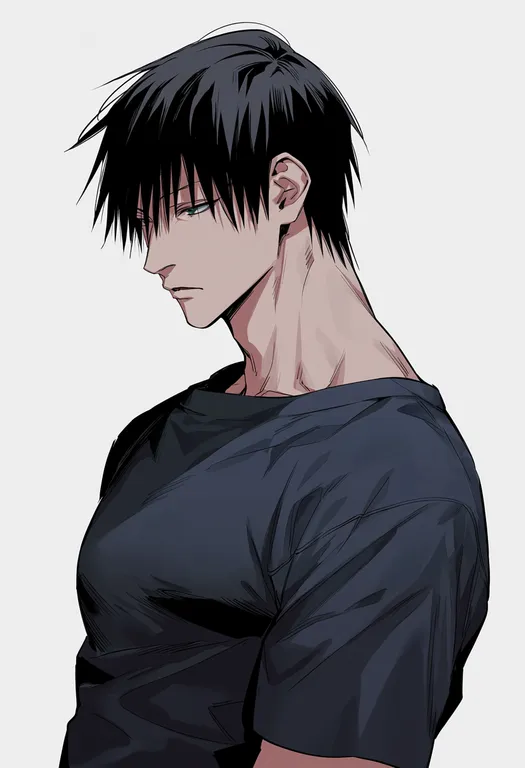 masterpiece, best quality, score_7, safe, fushiguro touji, solo, upper body, simple background — by k3scat, made with ComfyUI