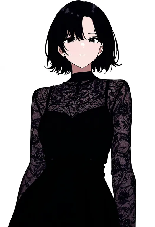 masterpiece, best quality, newest, absurdres, highres, safe, lace_sleeves, 1girl, solo, simple_background — by k3scat, made with ComfyUI