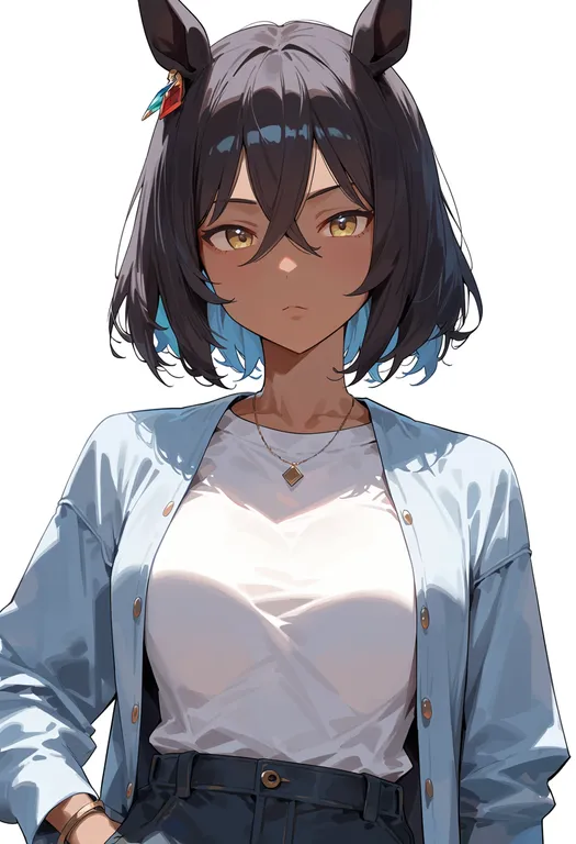 masterpiece, best quality, score_7, safe, kin'iro ryotei (umamusume), umamusume, solo, upper body, simple background — by k3scat, made with ComfyUI