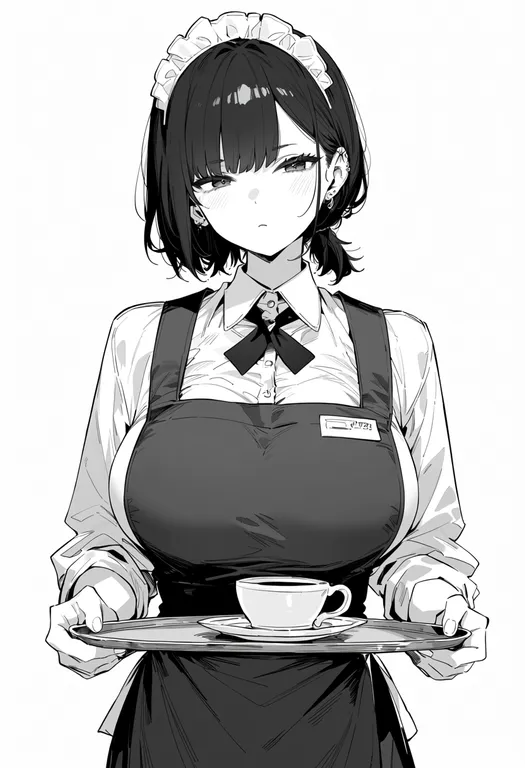 masterpiece, best quality, score_7, safe, holding tray, 1girl, solo, upper body, simple background — by k3scat, made with ComfyUI