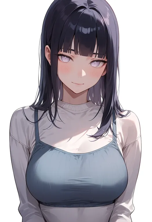 masterpiece, best quality, score_7, safe, hyuuga hinata, solo, upper body, simple background — by k3scat, made with ComfyUI