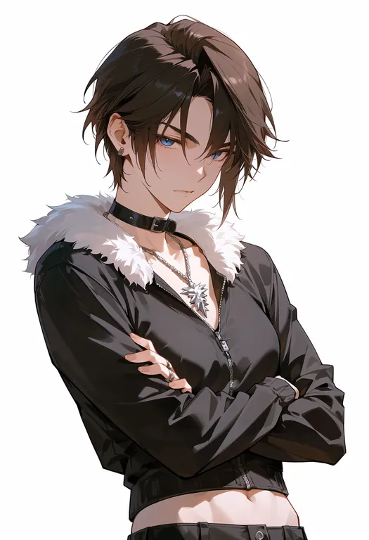 masterpiece, best quality, score_7, safe, squall leonhart, solo, upper body, simple background — by k3scat, made with ComfyUI