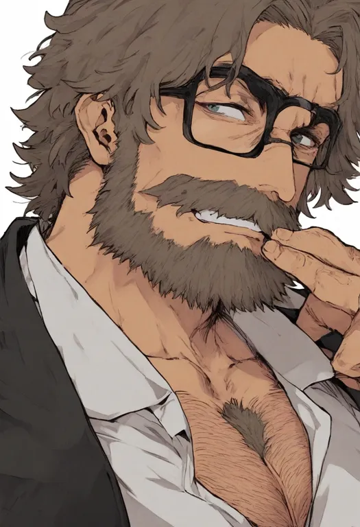 masterpiece, best quality, general, chest hair, 1girl, solo, simple background — by k3scat, made with ComfyUI
