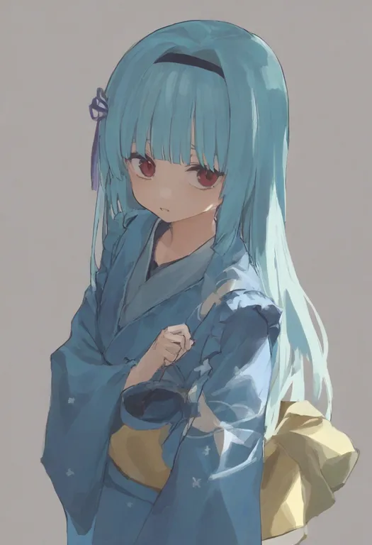 masterpiece, best quality, general, blue kimono, 1girl, solo, simple background — by k3scat, made with ComfyUI