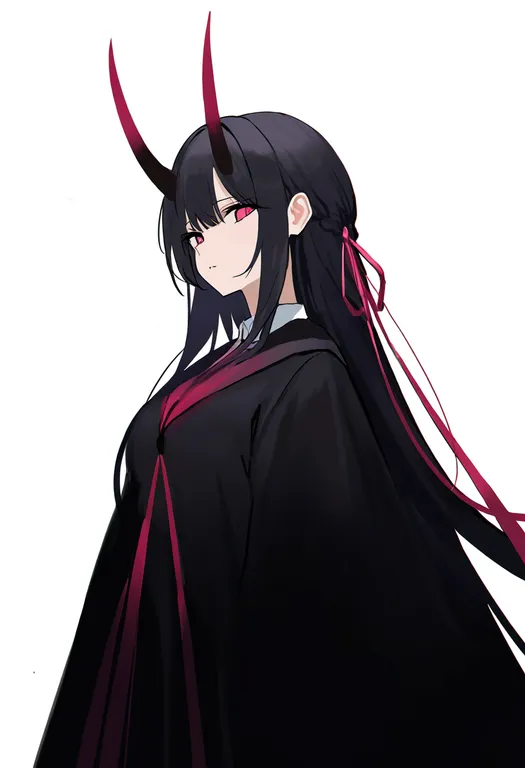 masterpiece, best quality, newest, absurdres, highres, safe, horn_ribbon, 1girl, solo, simple_background — by k3scat, made with ComfyUI