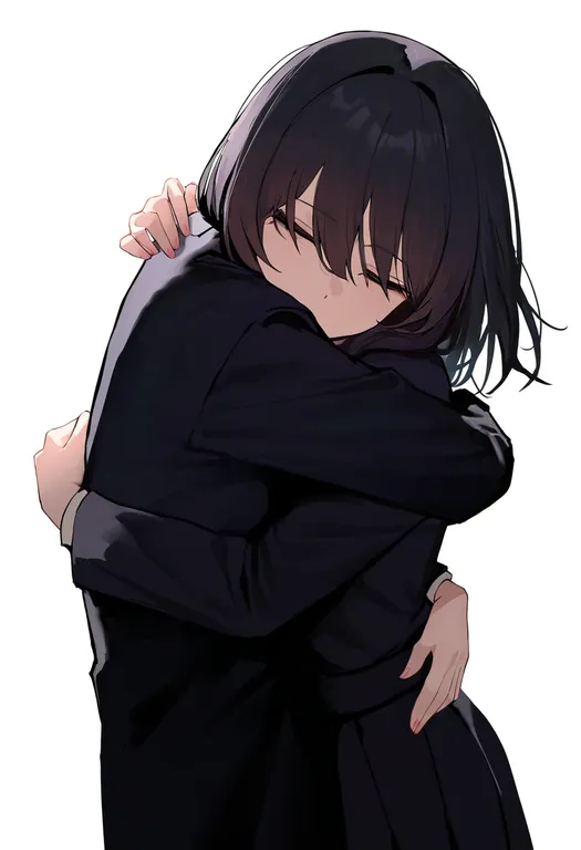 masterpiece, best quality, newest, absurdres, highres, safe, mutual_hug, 1girl, solo, simple_background — by k3scat, made with ComfyUI