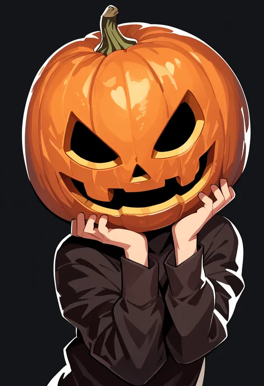 masterpiece, best quality, score_7, safe, jack-o'-lantern, 1girl, solo, upper body, simple background — by k3scat, made with ComfyUI