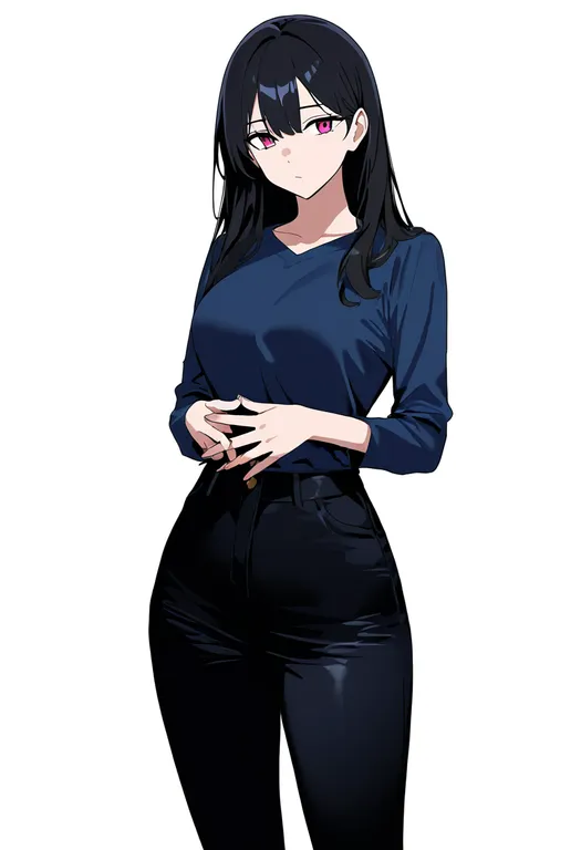 masterpiece, best quality, newest, absurdres, highres, safe, high-waist_pants, 1girl, solo, simple_background — by k3scat, made with ComfyUI