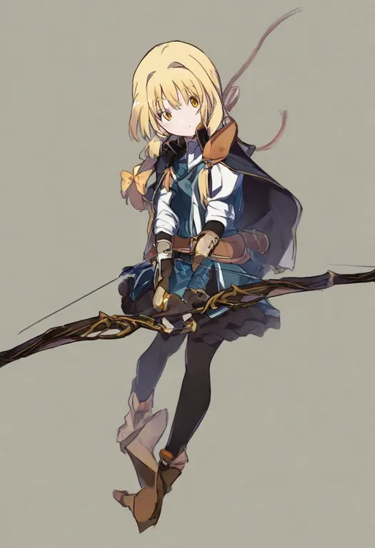 masterpiece, best quality, general, bow (weapon), 1girl, solo, simple background — by k3scat, made with ComfyUI