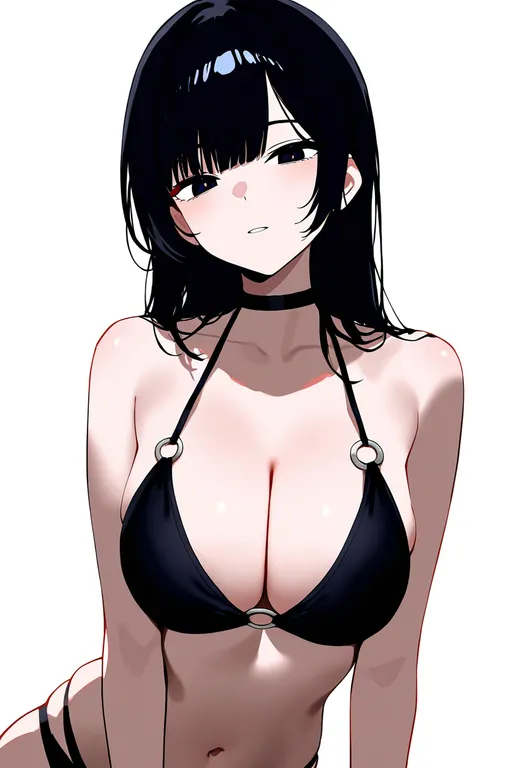 masterpiece, best quality, newest, absurdres, highres, safe, o-ring_bikini, 1girl, solo, simple_background — by k3scat, made with ComfyUI
