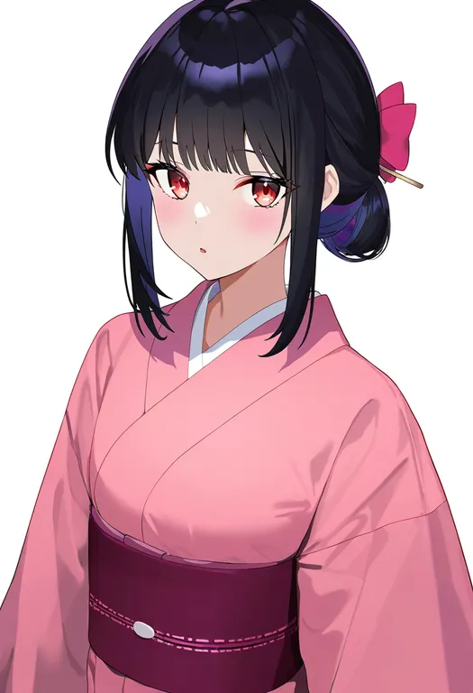 masterpiece, best quality, newest, absurdres, highres, safe, pink_kimono, 1girl, solo, simple_background — by k3scat, made with ComfyUI